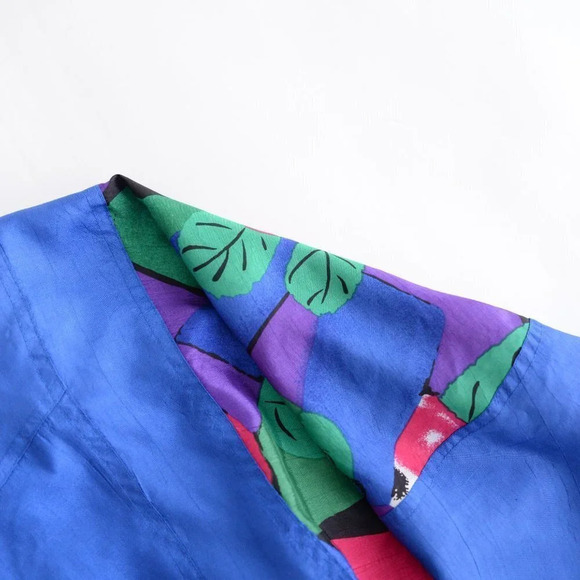 Vintage TanJay Blue Nylon Pink & Green Abstract Design Light Bomber Jacket XS - Picture 14 of 14